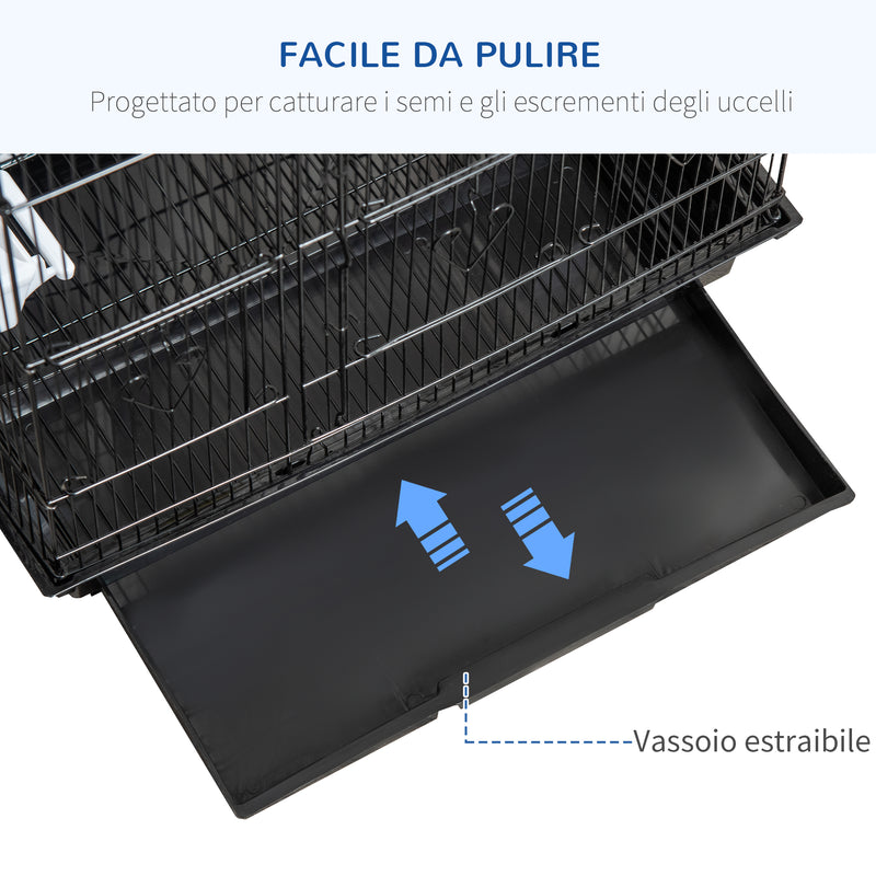Voliera Gabbia per Uccelli 46,5x35,5x92 cm in Metallo e Plastica Nero