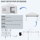 Gazebo da Giardino Pieghevole 3x3m con Design Pop Up e Finestre in Tessuto Oxford Bianco