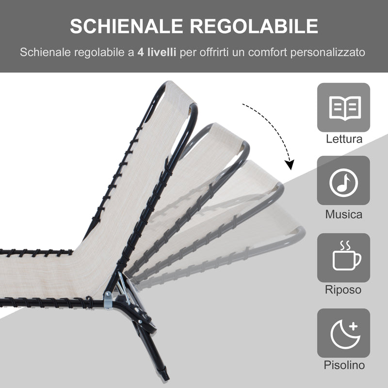 Lettino Prendisole Pieghevole da Giardino 197x58x26 cm in Acciaio e Tessuto Crema e Nero