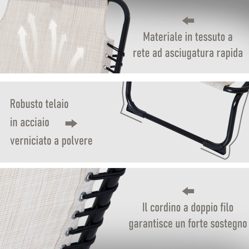 Lettino Prendisole Pieghevole da Giardino 197x58x26 cm in Acciaio e Tessuto Crema e Nero