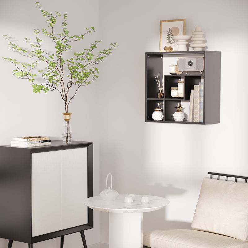 Libreria da Parete 60x25x60 cm Ripiani Asimmetrici in Legno Truciolare Nero