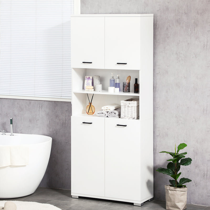Mobile Bagno 4 ante 2 Ripiani 80x33,5x190 cm in Truciolato Bianco