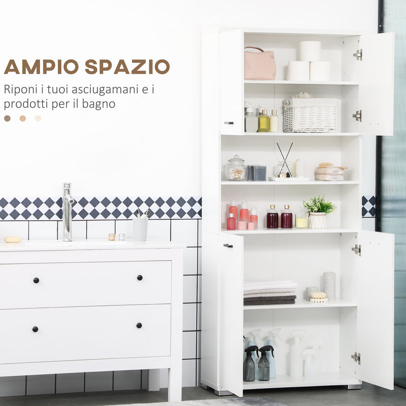 Mobile Bagno 4 ante 2 Ripiani 80x33,5x190 cm in Truciolato Bianco