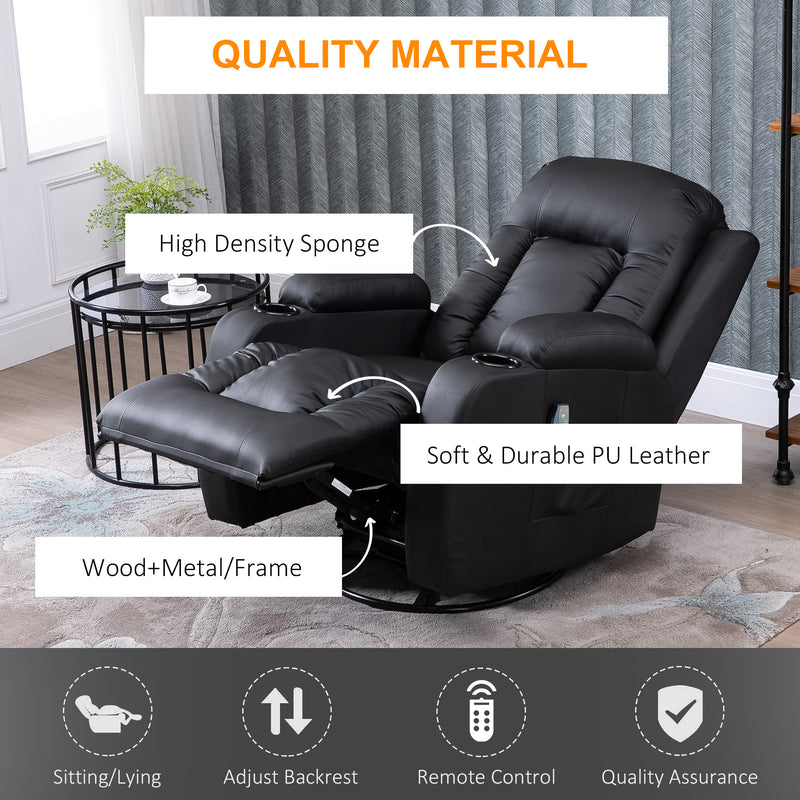 Poltrona Relax Massaggiante 85x94x104 cm Reclinabile in Similpelle Nero