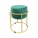 Pouf in Velluto Verde 44x38 cm con Struttura in Metallo Oro