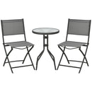 Set Tavolino e 2 Sedie Pieghevoli da Giardino in Acciaio e Tessuto a Rete Grigio