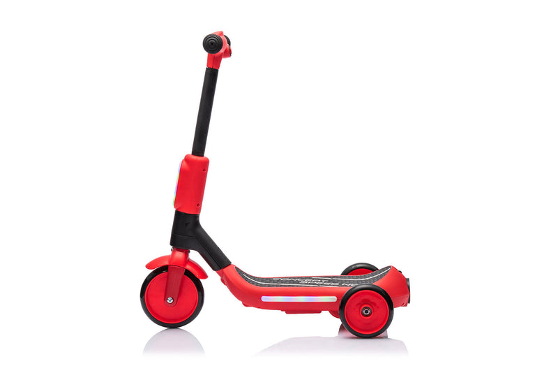 Monopattino Elettrico Deluxe a 3 Ruote 67x32x69 cm Luci LED RGB Casco e Protezioni Incluse Rosso