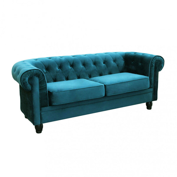 Canapé Chesterfield 3 places 197x74x82 h cm en Velours Bleu prezzo