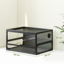 Rettilario Rialzato e Pieghevole 60x45x32 cm con Coperchio e Pareti in Vetro Temperato e Plastica Nero      