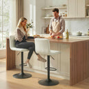 Set 2 Sgabelli da Bar 39,5x44x88-110 cm Regolabili con Poggiapiedi in Pelle PU e Acciaio Crema      