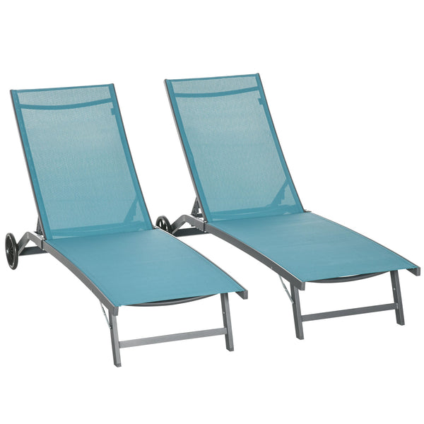 sconto Set 2 Lettini Prendisole da Giardino Reclinabili 66x165x102 cm in Alluminio e Tessuto Blu e Nero