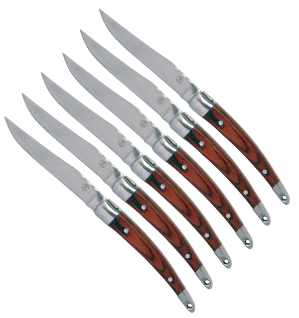sconto Set de 6 Couteaux à Steak Lame Lisse Manche Bois
