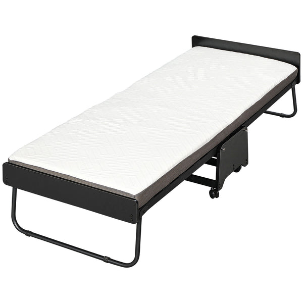 Lit pliant avec matelas H10 cm 80x200 cm Structure en acier avec roulettes et lattes online
