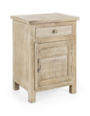 Comodino 1 Anta 1 Cassetto con Vetrora in Legno