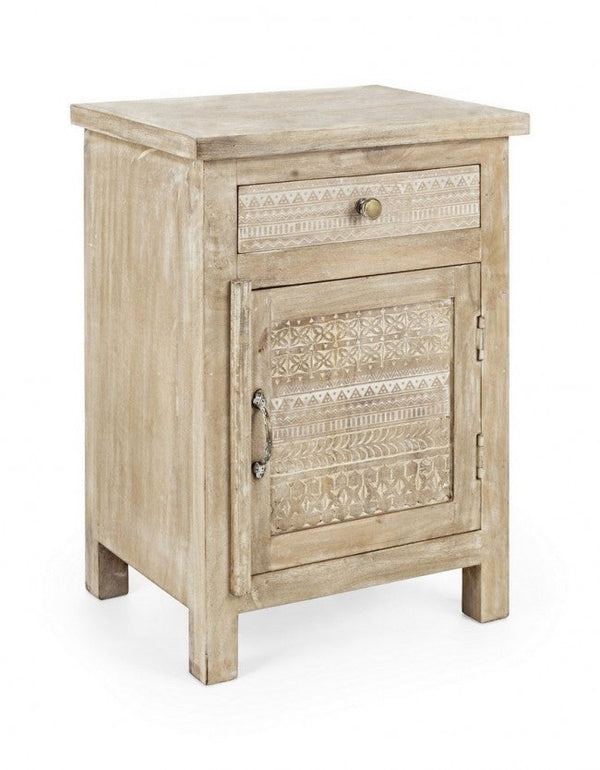 Table de Chevet 1 Porte 1 Tiroir avec Vitre en Bois prezzo