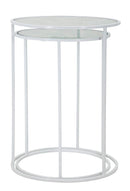 Tavolinetti Bianco Harts Coppia Ø43x60-38x55 cm in Ferro e Vetro Bianco