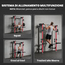Power Cage Stazione Fitness Pieghevole 184x123x209 cm Rack con Barra Trazioni e Sistema Puleggia Cavi in Acciaio Q195 Rosso