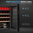 Cantinetta Frigorifero per Vino da 53L con Ripiani Regolabili per 12 Bottiglie e 25 Lattine 43x45x64 cm Nero      