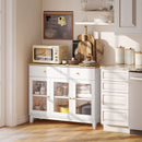 Credenza Cucina Mobile Buffet Ante in Vetro 100x35x80.3cm Bianco e Rovere      