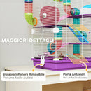 Gabbia per Criceti a 5 Livelli 46x30x58 cm con Tubi Ruota Scale Casetta e Bottiglia in PP e PS Viola      