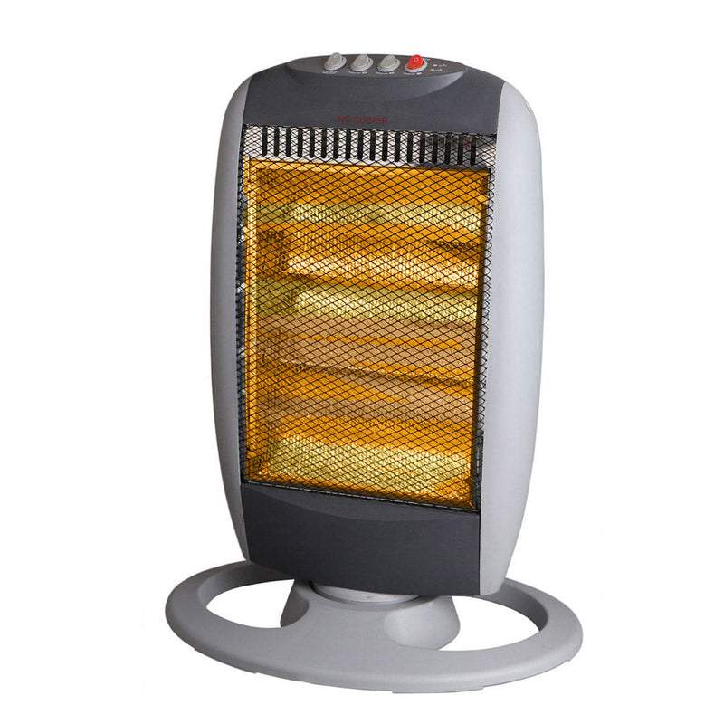 Stufa Alogena 1200W Oscillante 3 Elementi Grigia e Nera