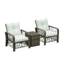 Set 2 Poltrone da Giardino con Tavolino Contenitore in Acciaio e Rattan Grigio