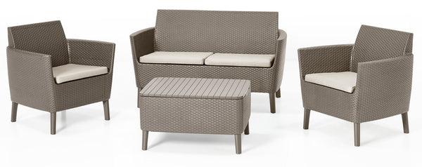 acquista Salon de jardin en résine Canapé 2 fauteuils et table basse Bauer Salemo Cappuccino