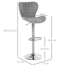 Set 2 Sgabelli da Cucina da Bar Girevoli con Altezza Regolabile in Tessuto Grigio   