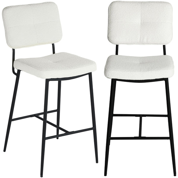Set 2 Sgabelli da Cucina Bar Ristorante in Tessuto Crema Struttura Metallo Nero acquista