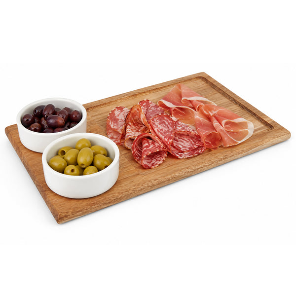 sconto Vassoio Tagliere da Portata 30x18 cm 2 Ciotole per Aperitivo in Ceramica Bianco