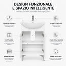 Mobile Bagno da Terra 52,5x31x88,5 cm con Lavabo Specchio e 2 Ante in Truciolato e MDF Bianco      