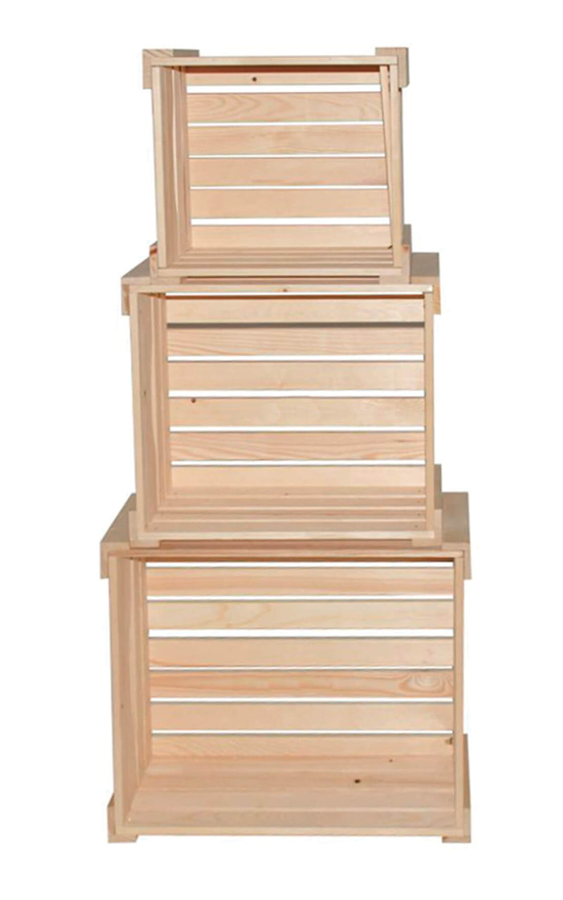 Set 3 Casse Multiuso in Legno di Abete Orion Grezzo