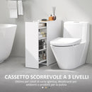 Mobiletto Bagno Salvaspazio 47x25x66,5 cm a 3 Livelli con Binari Scorrevoli in Legno Bianco  