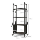 Porta Legna per Interni ed Esterni 45x30x118 cm con Ruote e 4 Utensili Pala Attizzatoio Spazzola e Pinze in Metallo Nero      