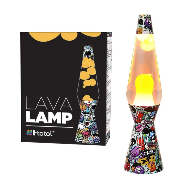 Lampada Lava Lamp 40cm Fantasia Graffiti e Magma Giallo