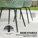 Set 4 Sedie da Giardino 56x51x84 cm con Schienale Diamantato e Braccioli in Metallo e PP Verde      