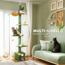 Albero Tiragraffi per Gatti 5 kg a Soffitto Alto 230-275 cm con Amaca Casetta Piattaforme in Tessuto Teddy e Sisal Verde      