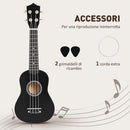 Ukulele per Principianti da 21 Pollici Plettro e Corda di Ricambio in Legno con Corde in Nylon Nero      