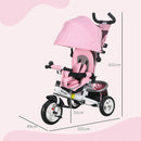 Triciclo per Bambini 1-5 Anni 102x49x102 cm con Maniglione e Tettuccio Regolabile Bianco e Rosa
