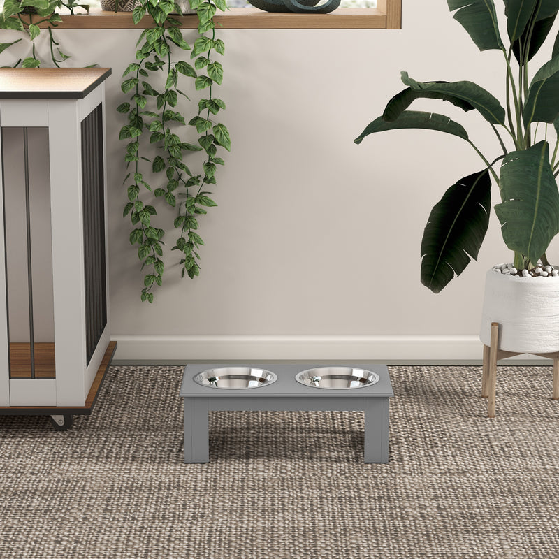 Ciotole Rialzate per Cani Taglia Piccola 2 Ciotole in Acciaio Supporto in MDF Grigio Chiaro   