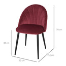 Set 2 Sedie Imbottite 50x54x79 cm in Velluto  Bordeaux
