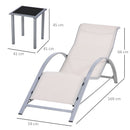 Set di 2 Lettini Prendisole 59x169x66 cm e Tavolino con Piano in Vetro Crema      