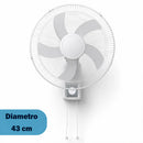 Ventilatore da Muro Ø43 cm 65W Raffrescatore Silenzioso 3 Velocità a Parete Bianco
