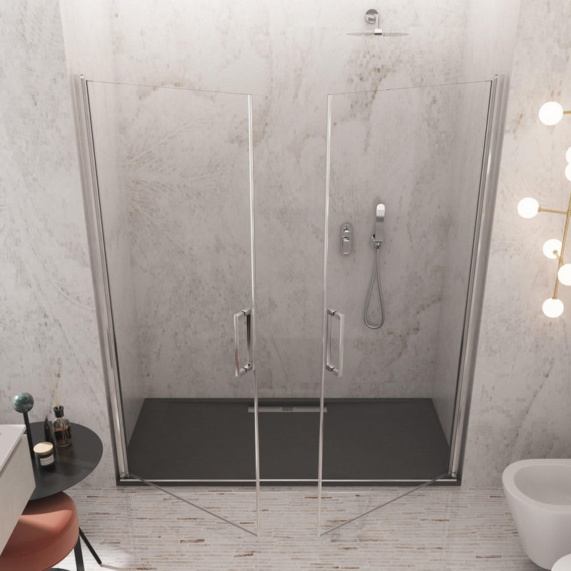 Porta Parete Doccia 2 Ante Batttenti in Cristallo Trasparente 6mm H195 Bonussi Alexia Varie Misure