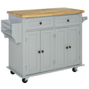 Carrello Isola da Cucina 2 Cassetti e 2 Armadietti Piano in Legno 111x44,5x82,5 cm Grigio  