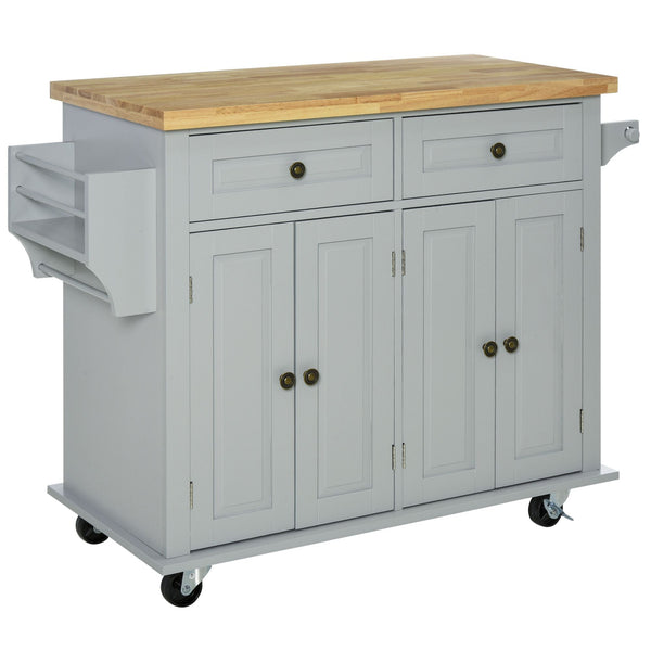 online Carrello Isola da Cucina 2 Cassetti e 2 Armadietti Piano in Legno 111x44,5x82,5 cm Grigio