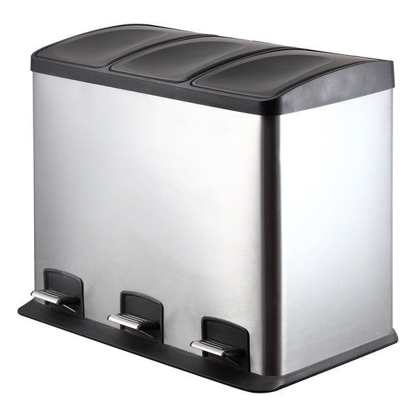 Poubelle en acier pour la collecte séparée des déchets avec 3 paniers à ouverture par pédale online