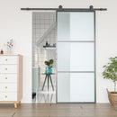 Kit Porta Scorrevole 200x40x0,6 cm con Binari Fermi e Guide in Acciaio Nero  