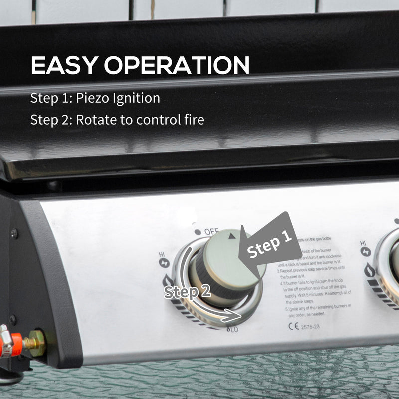 Piastra di Cottura a Gas GPL 60,5x48,5x21 cm da Tavolo con 3 Bruciatori da 3kW Nero