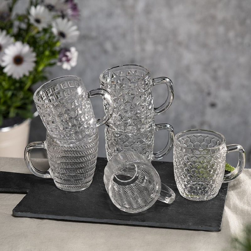 Set 6 Tazzine da Caffè Ø6x7 cm in Vetro Trasparente VdE Tivoli 1996 Geometrie